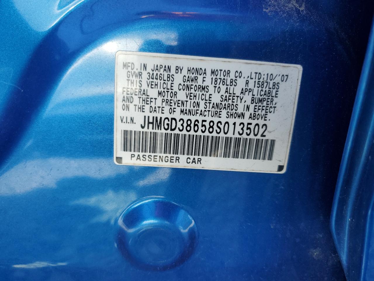 2008 Honda Fit Sport VIN: JHMGD38658S013502 Lot: 85551485