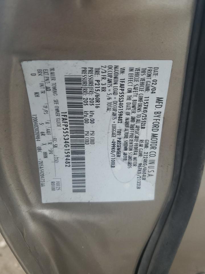 2004 Ford Taurus Ses VIN: 1FAFP55S34G159482 Lot: 89820175