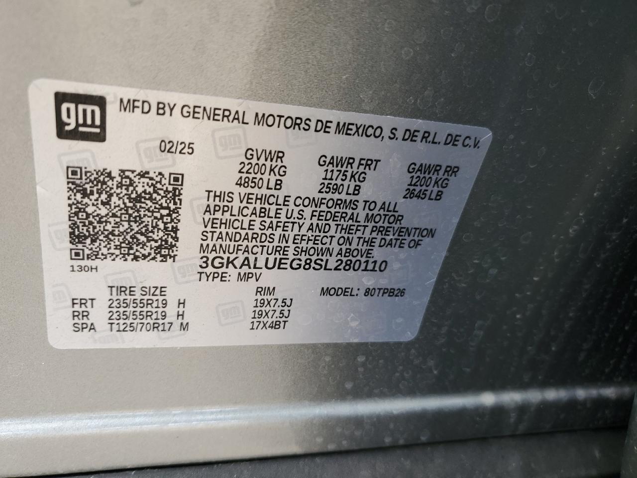 2025 GMC Terrain Elevation VIN: 3GKALUEG8SL280110 Lot: 87085835