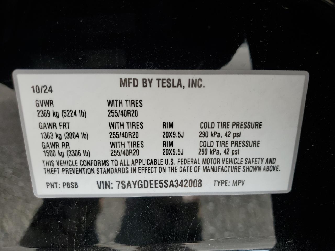 2025 Tesla Model Y VIN: 7SAYGDEE5SA342008 Lot: 81934995