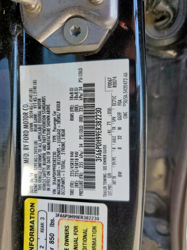 2014 Ford Fusion Se VIN: 3FA6P0H99ER382230 Lot: 84007075