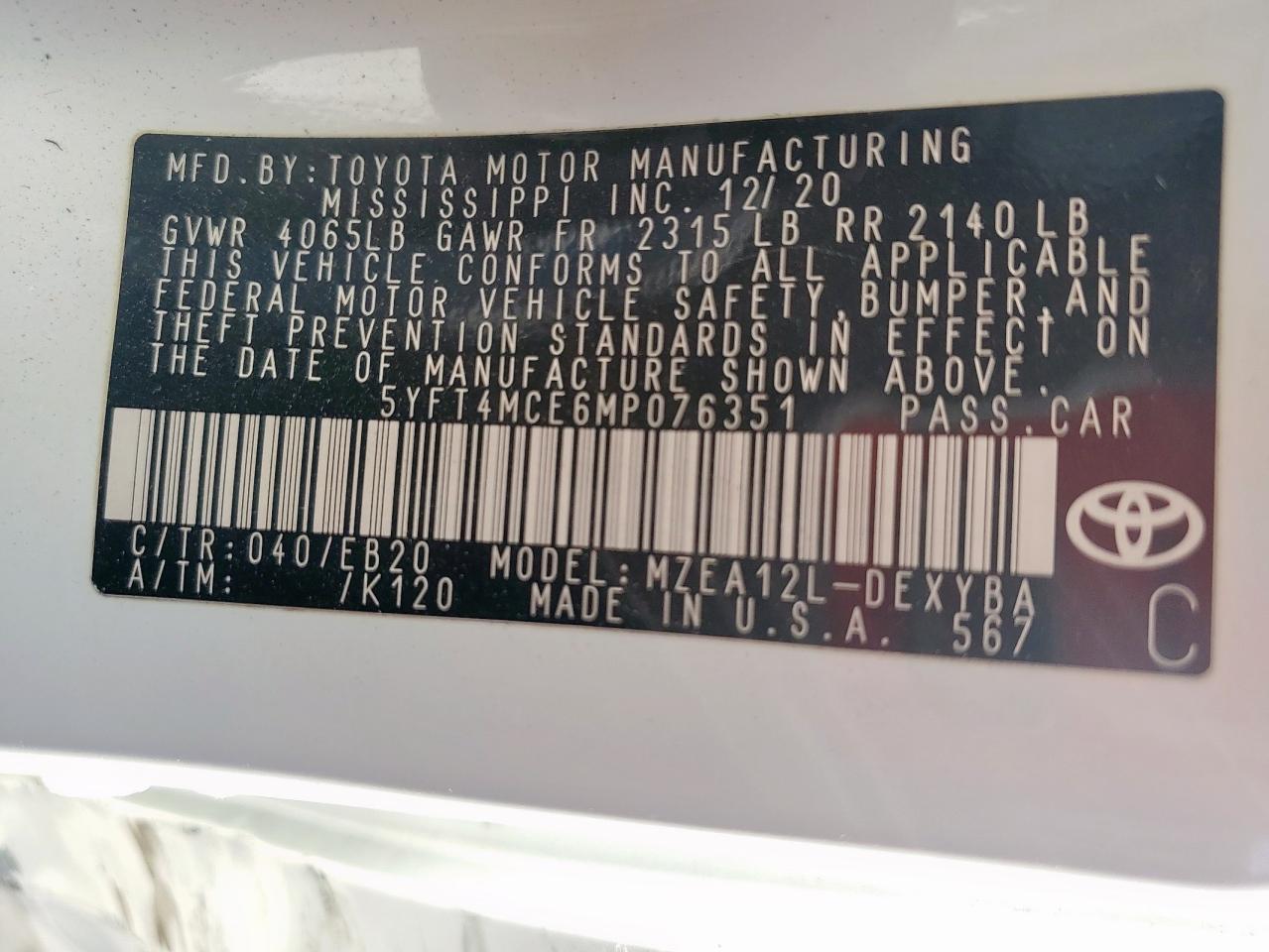 2021 Toyota Corolla Xse VIN: 5YFT4MCE6MP076351 Lot: 86289175