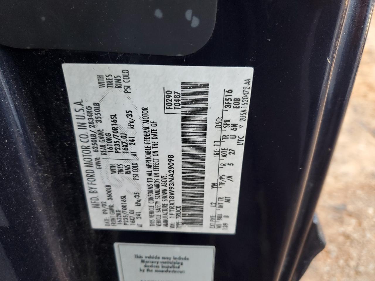 2003 Ford F150 VIN: 1FTRX18W93NA29098 Lot: 82594585