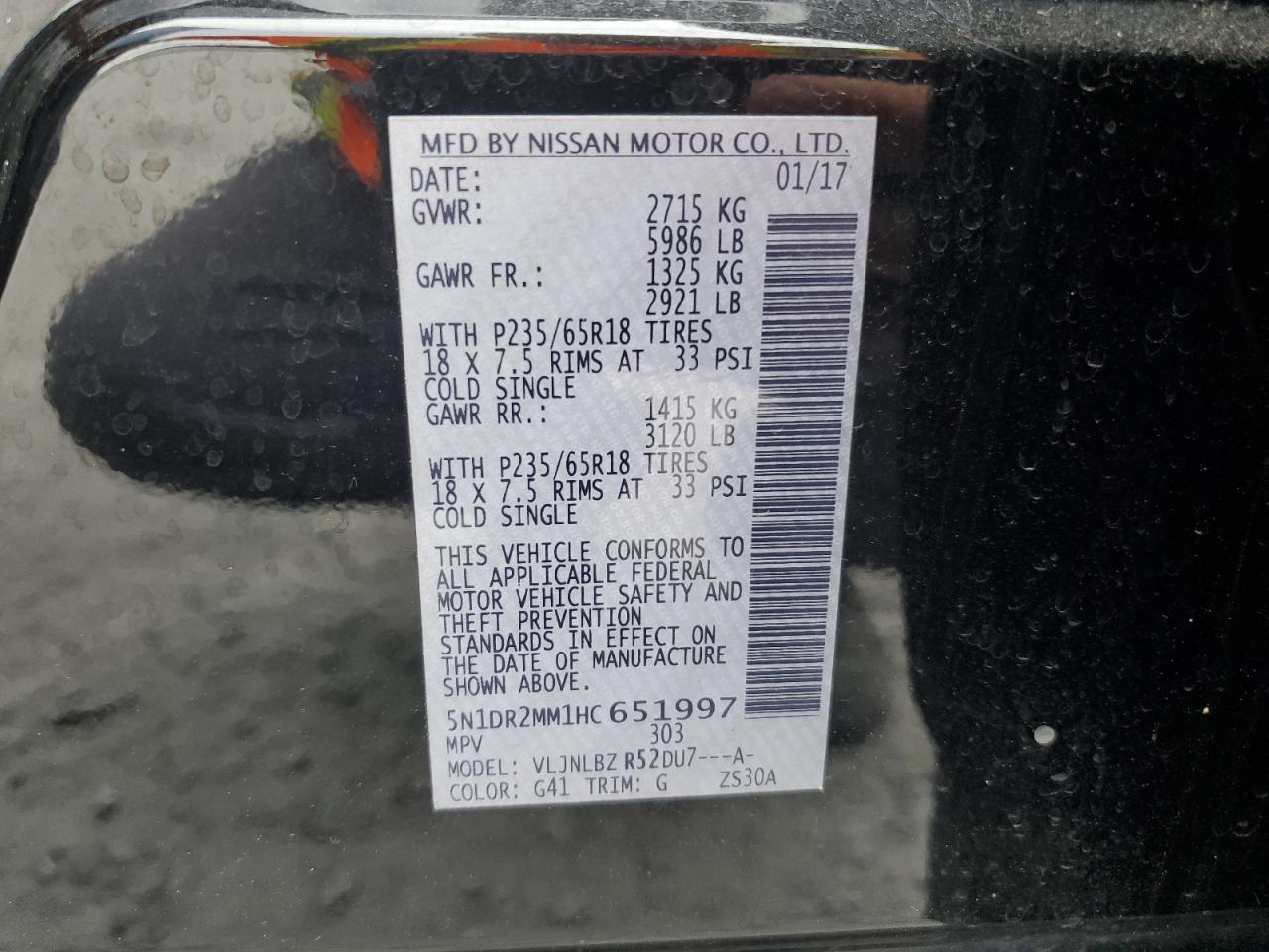 2017 Nissan Pathfinder S VIN: 5N1DR2MM1HC651997 Lot: 82207465