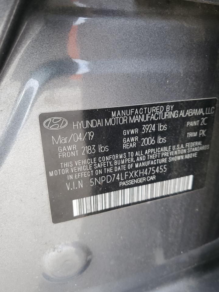 2019 Hyundai Elantra Se VIN: 5NPD74LFXKH475455 Lot: 85180005