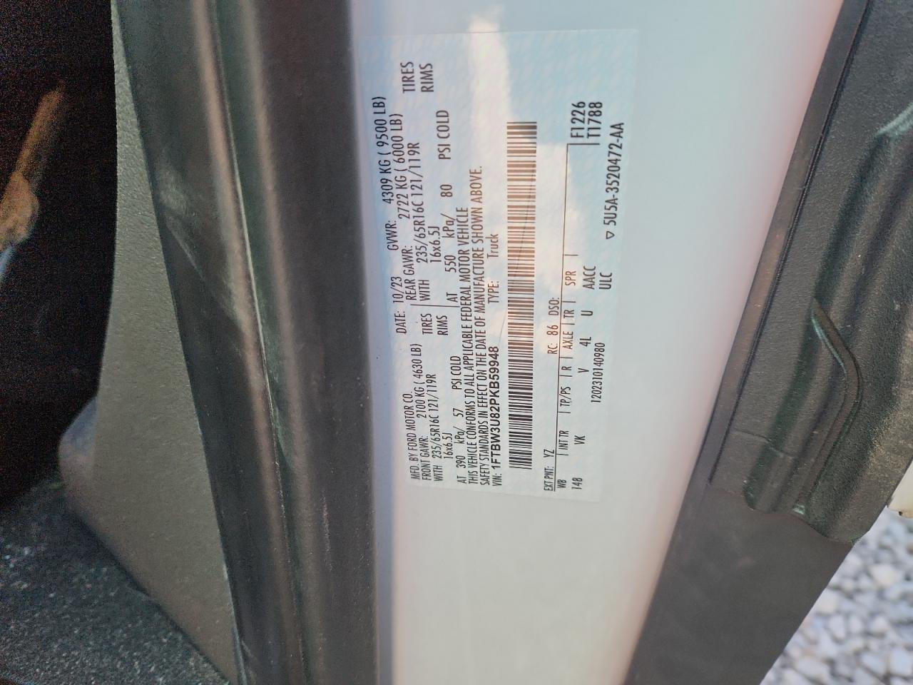 2023 Ford Transit T-350 VIN: 1FTBW3U82PKB59948 Lot: 87126635