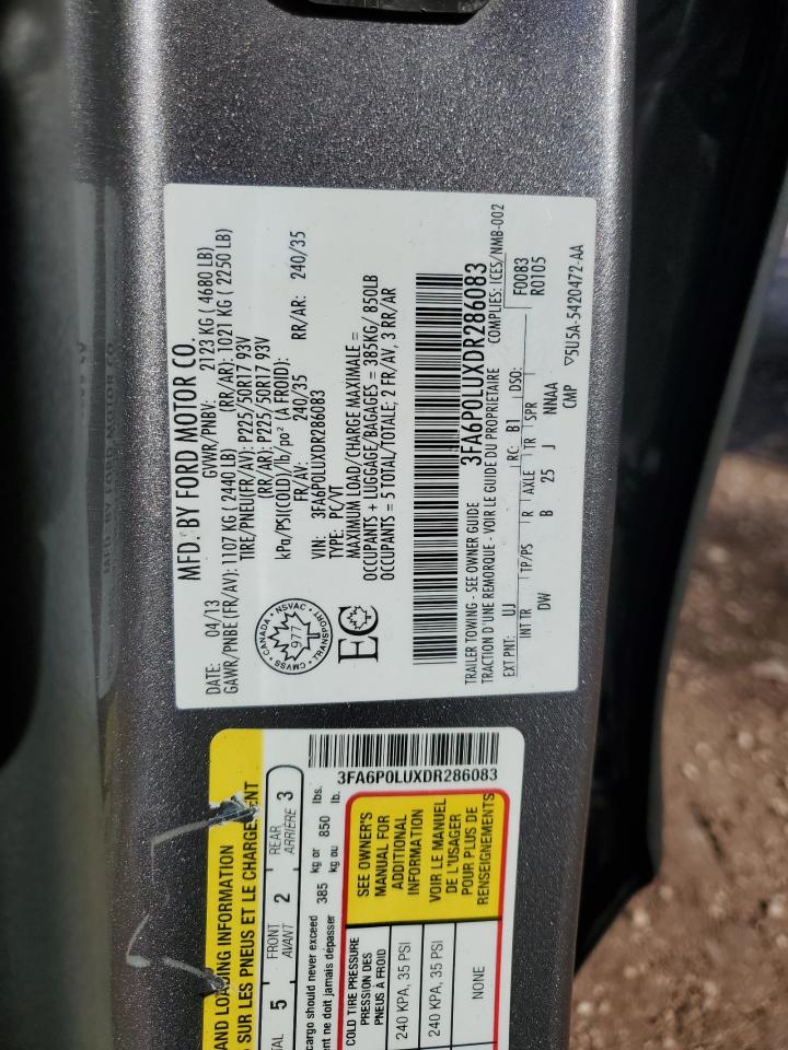 2013 Ford Fusion Se Hybrid VIN: 3FA6P0LUXDR286083 Lot: 85820335