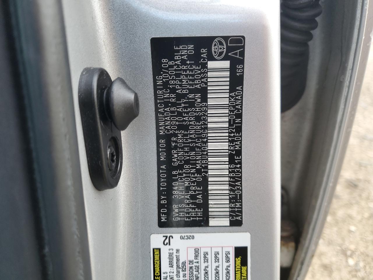 2009 Toyota Corolla Base VIN: 2T1BU40E49C123299 Lot: 85868615