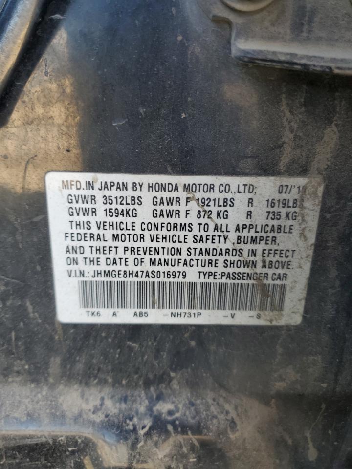 2010 Honda Fit Sport VIN: JHMGE8H47AS016979 Lot: 85397785