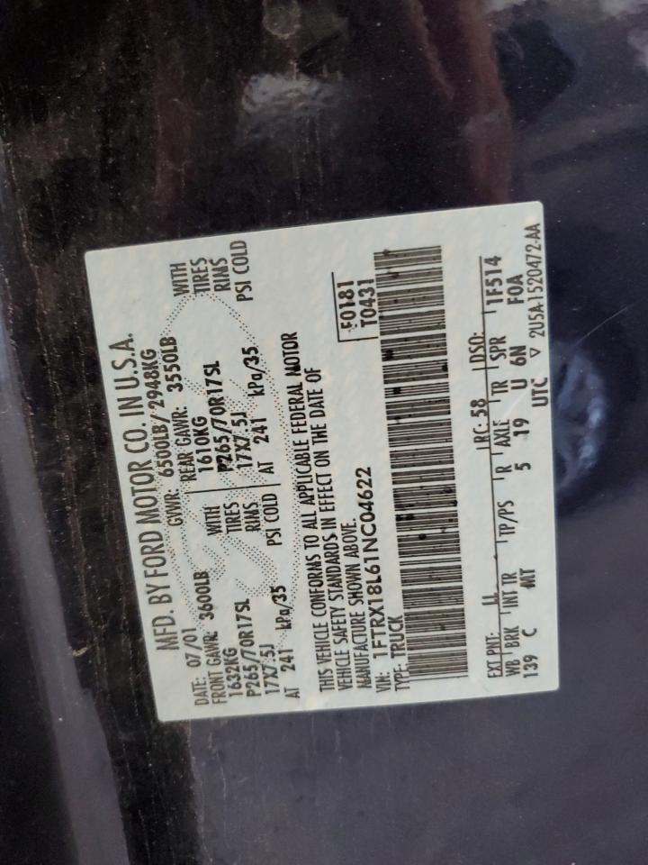 2001 Ford F150 VIN: 1FTRX18L61NC04622 Lot: 87402535