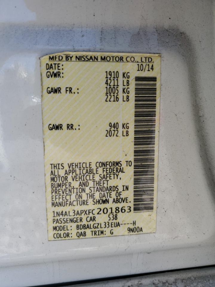 2015 Nissan Altima 2.5 VIN: 1N4AL3APXFC201863 Lot: 82563665