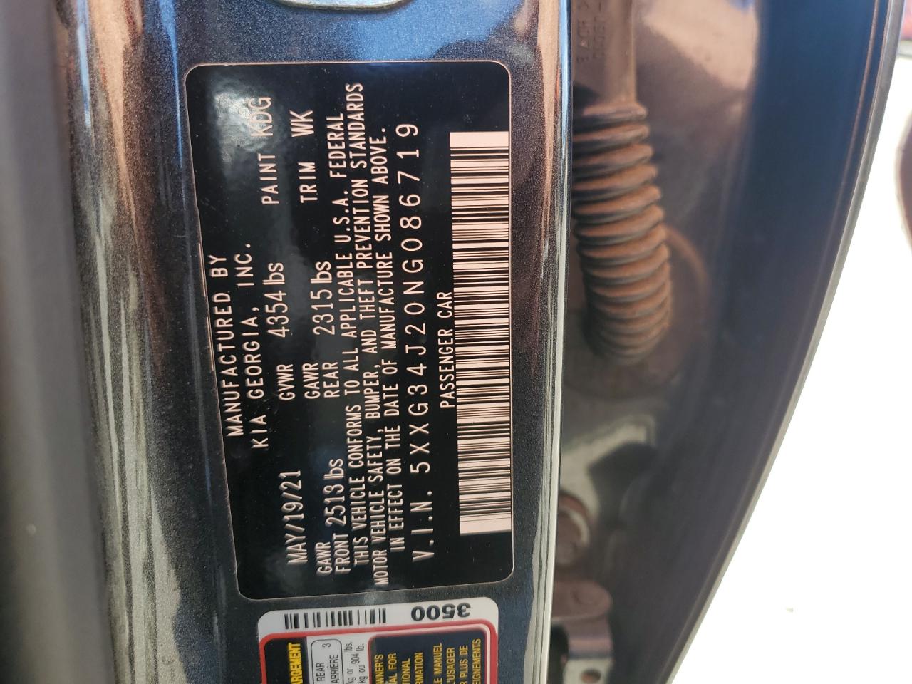 2022 Kia K5 Ex VIN: 5XXG34J20NG086719 Lot: 89696275