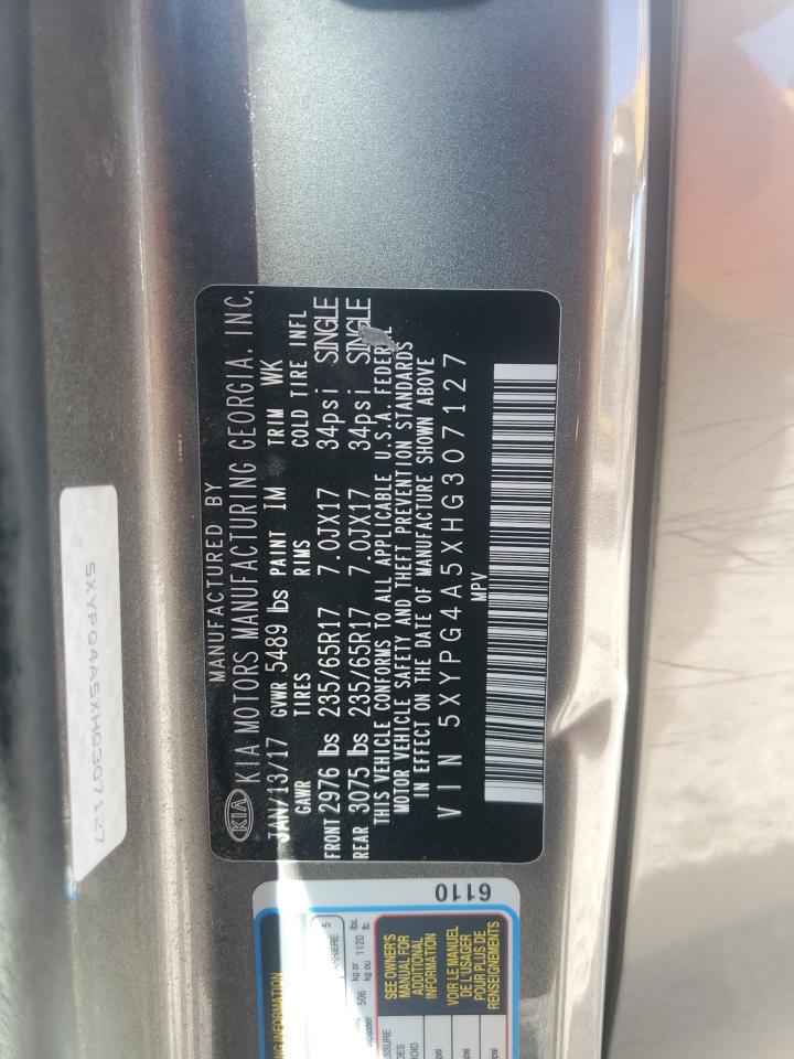 2017 Kia Sorento Lx VIN: 5XYPG4A5XHG307127 Lot: 85592015