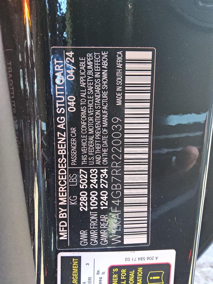 2024 Mercedes-Benz C 300 VIN: W1KAF4GB7RR220039 Lot: 86093545