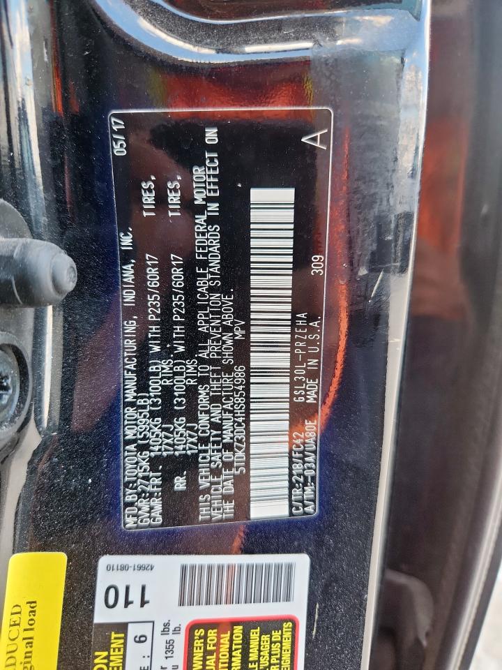 2017 Toyota Sienna Le VIN: 5TDKZ3DC4HS854986 Lot: 84916455