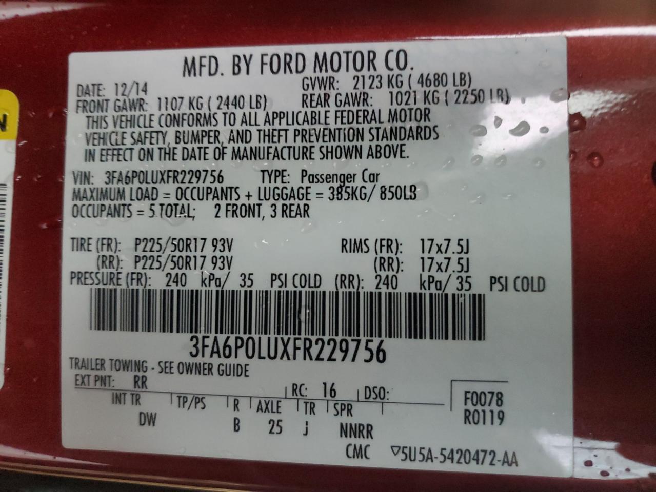 2015 Ford Fusion Se Hybrid VIN: 3FA6P0LUXFR229756 Lot: 82770795