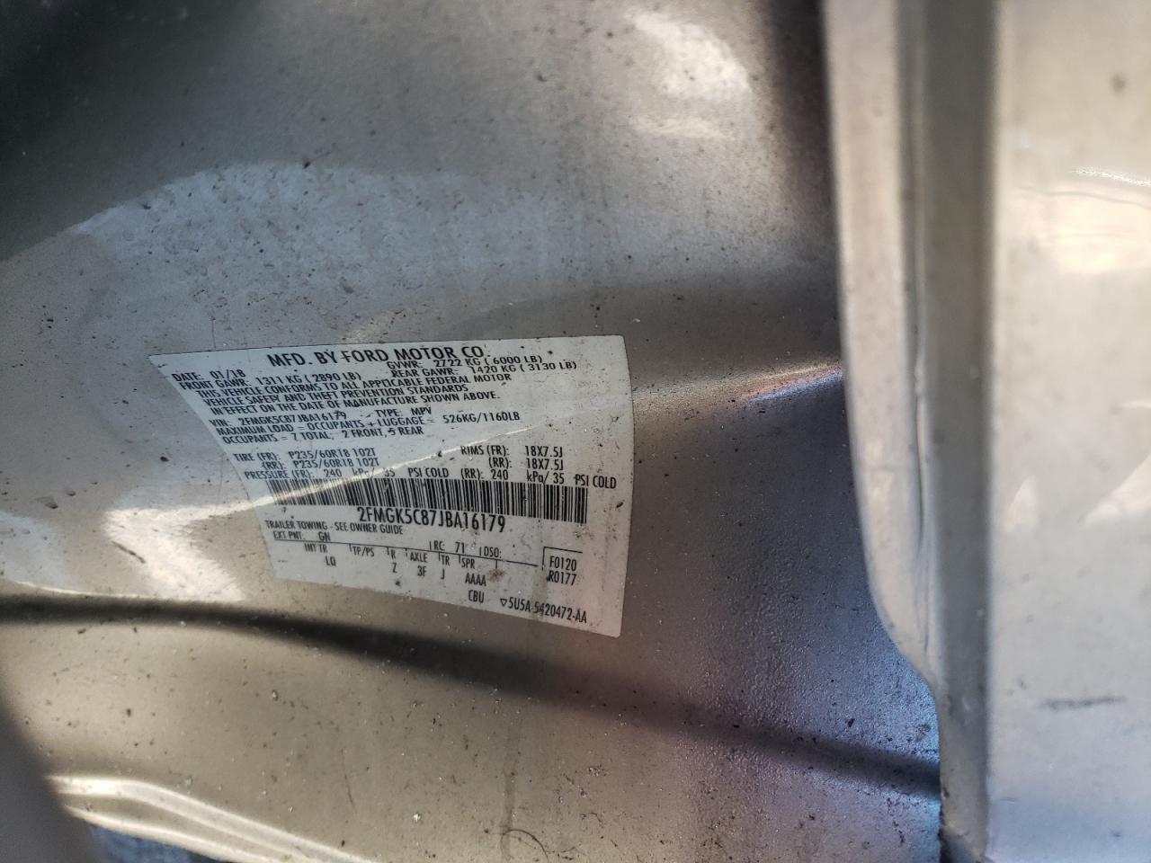 2018 Ford Flex Sel VIN: 2FMGK5C87JBA16179 Lot: 89847225