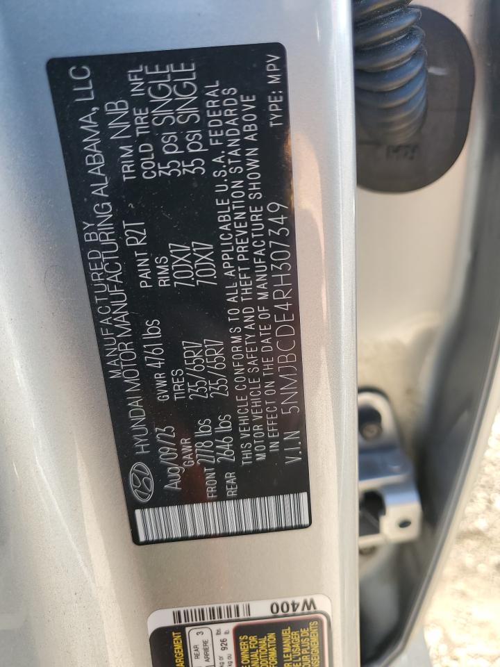 2024 Hyundai Tucson Sel VIN: 5NMJBCDE4RH307349 Lot: 86263705