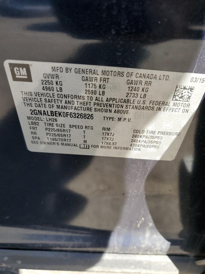 2015 Chevrolet Equinox Lt VIN: 2GNALBEK0F6326826 Lot: 82405635