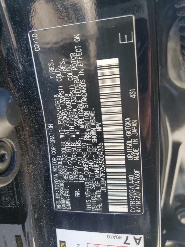 2010 Lexus Gx 460 VIN: JTJBM7FX5A5009336 Lot: 90878405