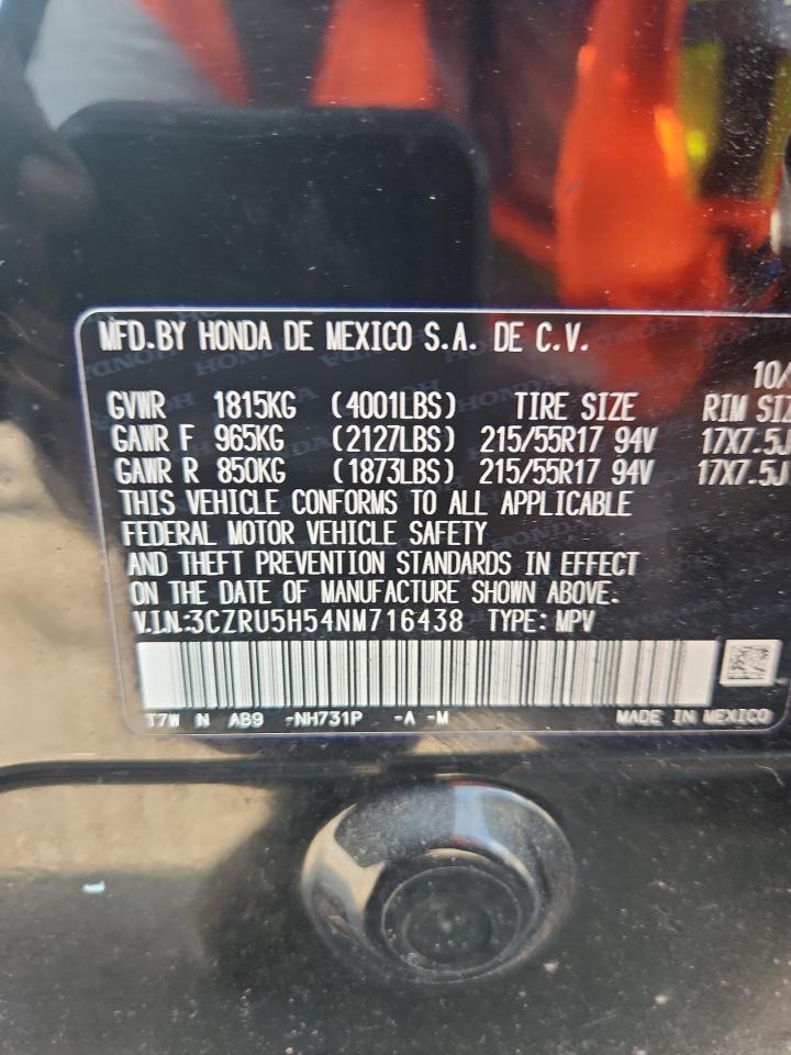 2022 Honda Hr-V Ex VIN: 3CZRU5H54NM716438 Lot: 86125475