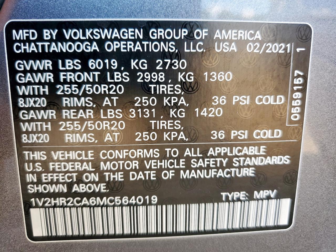 2021 Volkswagen Atlas Se VIN: 1V2HR2CA6MC564019 Lot: 84819505