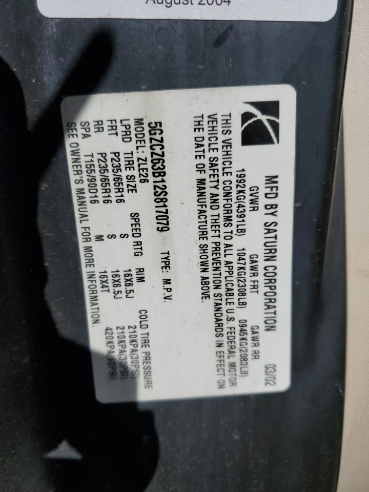 2002 Saturn Vue VIN: 5GZCZ63B12S817079 Lot: 85135025