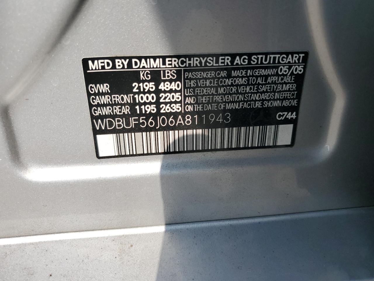 2006 Mercedes-Benz E 350 VIN: WDBUF56J06A811943 Lot: 90352555