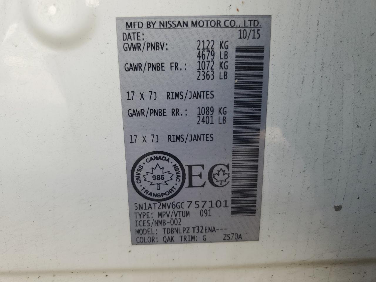 2016 Nissan Rogue S VIN: 5N1AT2MV6GC757101 Lot: 82242205