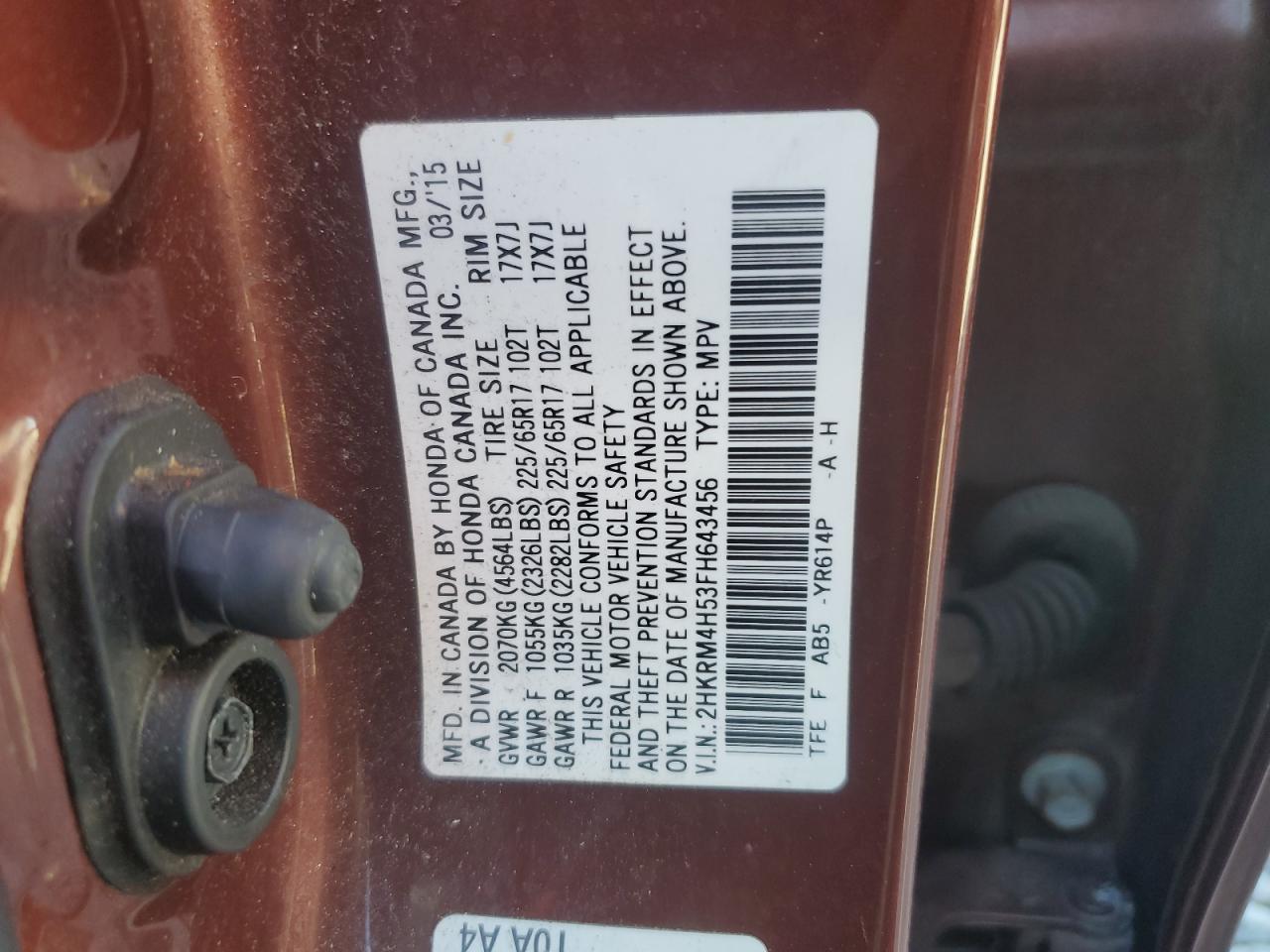 2015 Honda Cr-V Ex VIN: 2HKRM4H53FH643456 Lot: 84609045