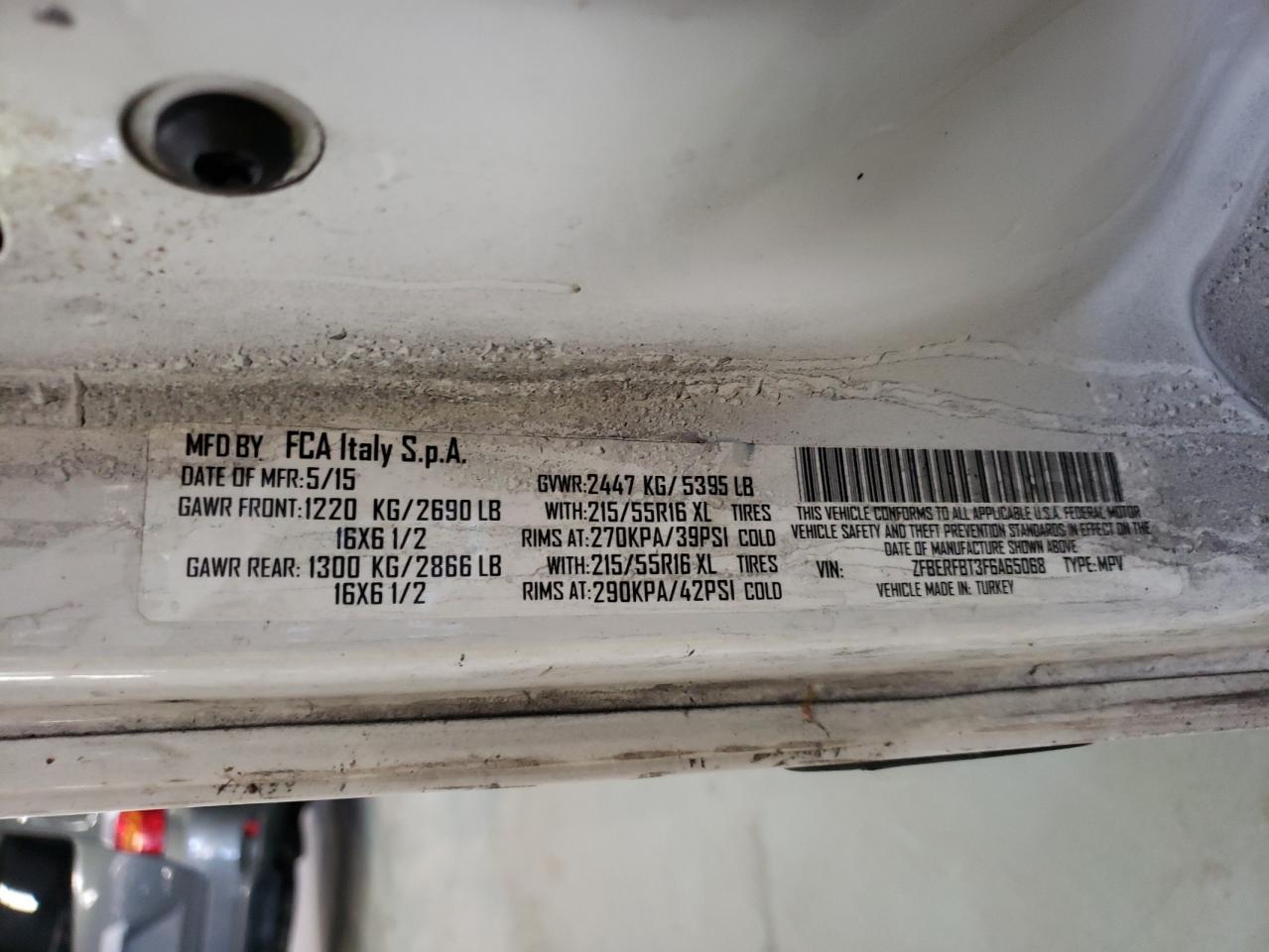 2015 Ram Promaster City Slt VIN: ZFBERFBT3F6A65068 Lot: 86055565