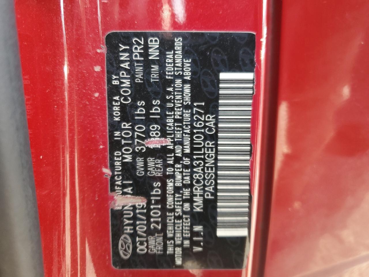 2020 Hyundai Venue Sel VIN: KMHRC8A31LU016271 Lot: 86858035