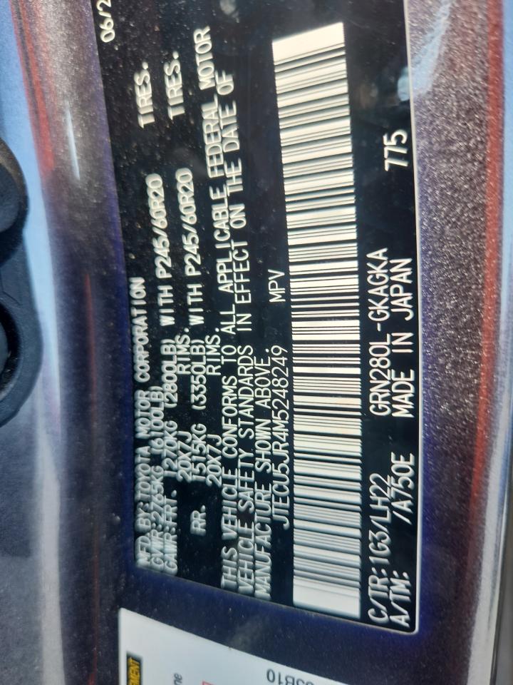 2021 Toyota 4Runner Night Shade VIN: JTECU5JR4M5248249 Lot: 85842835