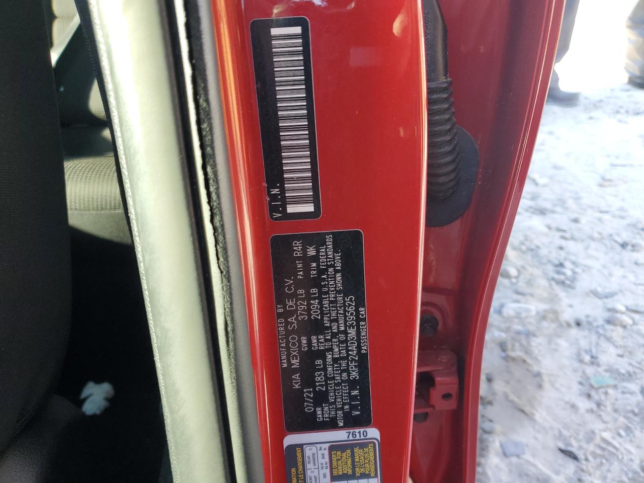 2021 Kia Forte Fe VIN: 3KPF24AD3ME395625 Lot: 82375955