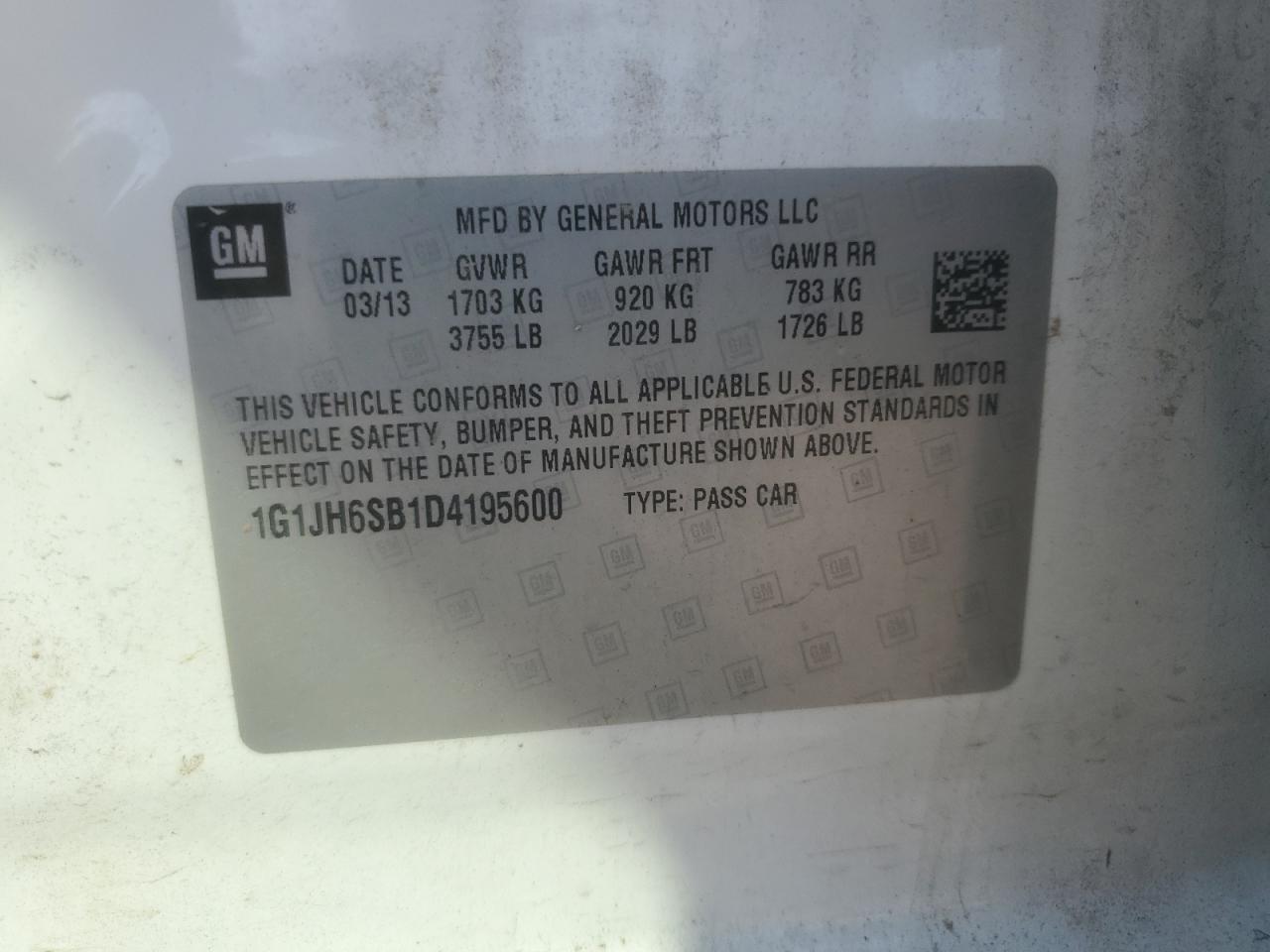 2013 Chevrolet Sonic Rs VIN: 1G1JH6SB1D4195600 Lot: 84379675