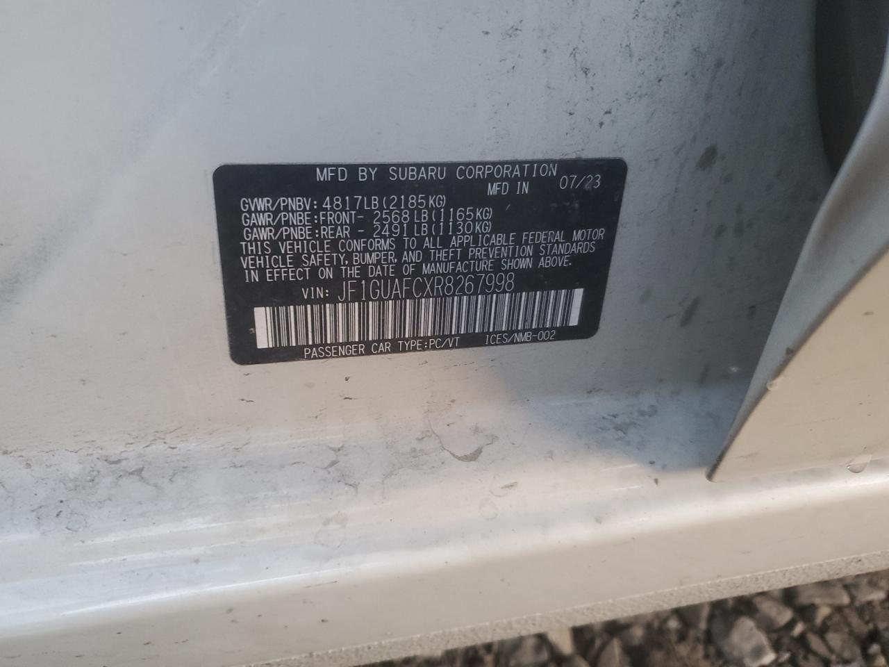 2024 Subaru Impreza Sport VIN: JF1GUAFCXR8267998 Lot: 86524585