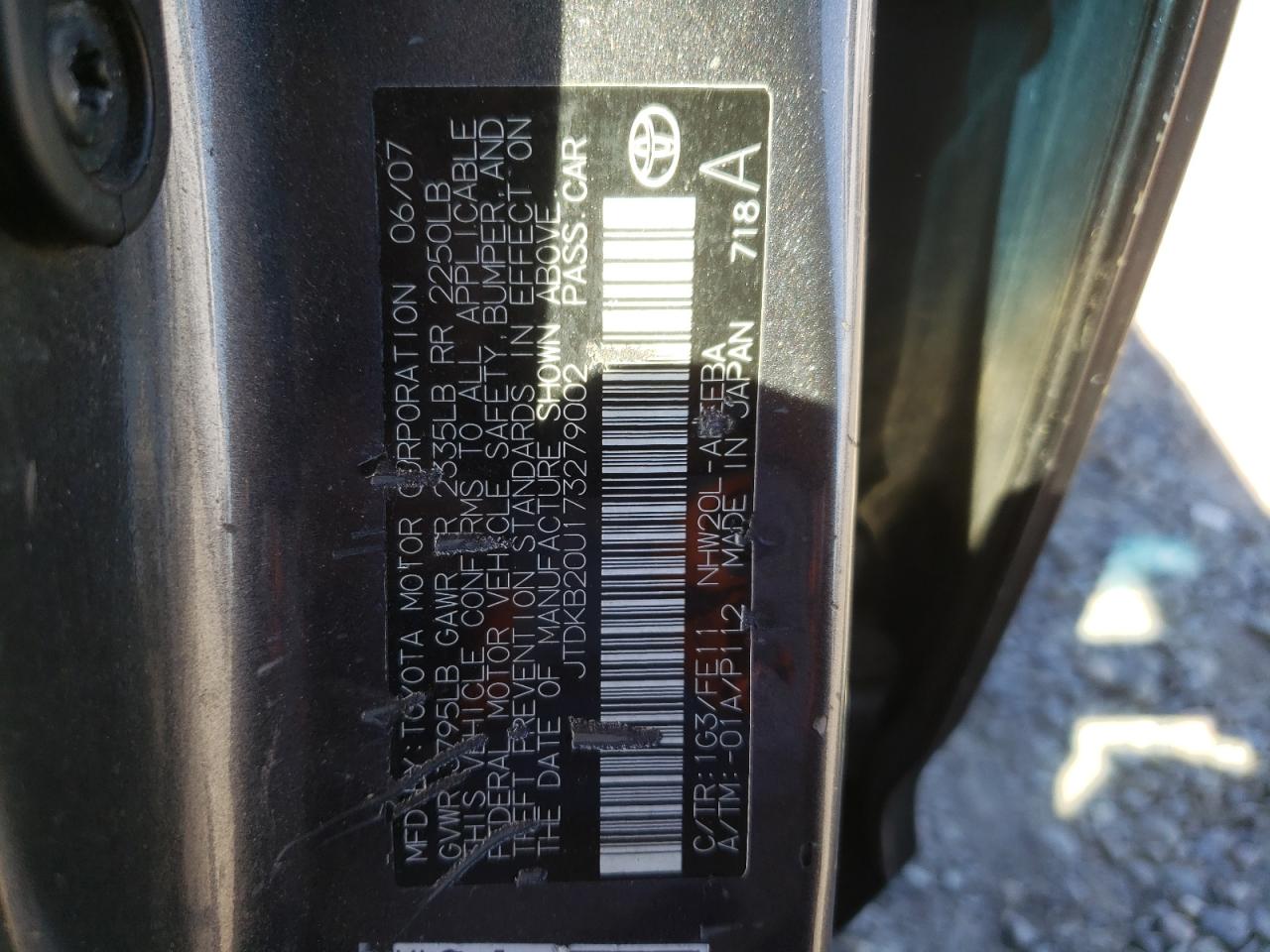 2007 Toyota Prius VIN: JTDKB20U173279002 Lot: 86125525