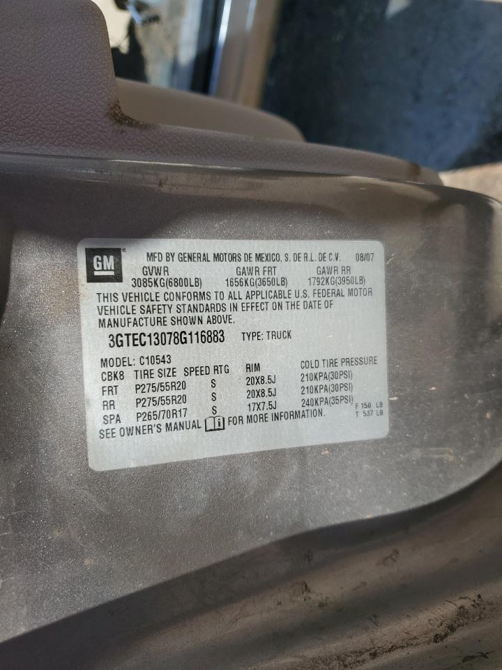 2008 GMC Sierra C1500 VIN: 3GTEC13078G116883 Lot: 85363215