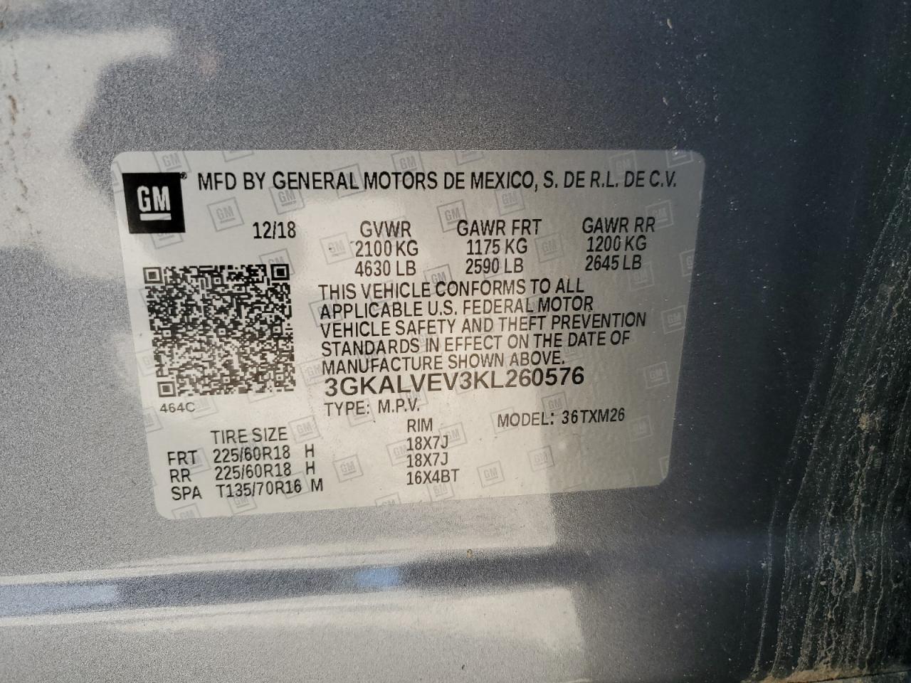 2019 GMC Terrain Slt VIN: 3GKALVEV3KL260576 Lot: 82685255