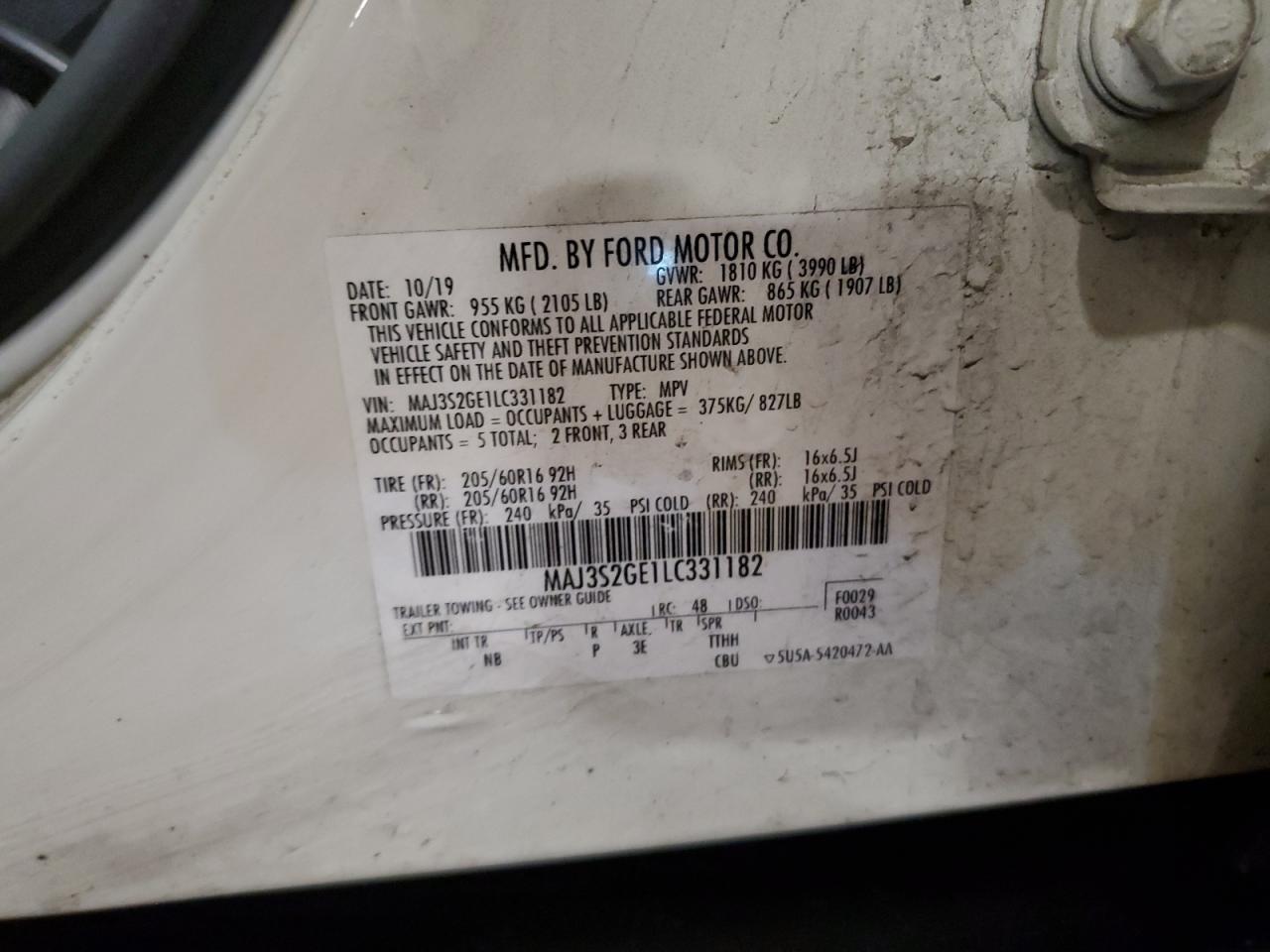 2020 Ford Ecosport Se VIN: MAJ3S2GE1LC331182 Lot: 86253785