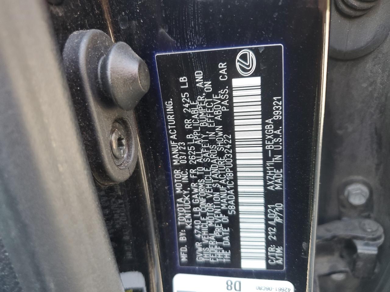 2023 Lexus Es 300H Base VIN: 58ADA1C18PU032422 Lot: 85164325