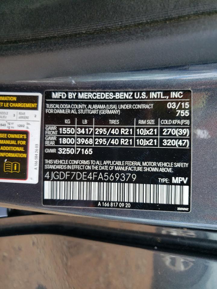 2015 Mercedes-Benz Gl 550 4Matic VIN: 4JGDF7DE4FA569379 Lot: 82446615