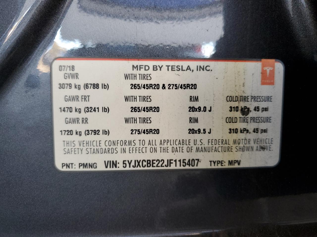 2018 Tesla Model X VIN: 5YJXCBE22JF115407 Lot: 89698525