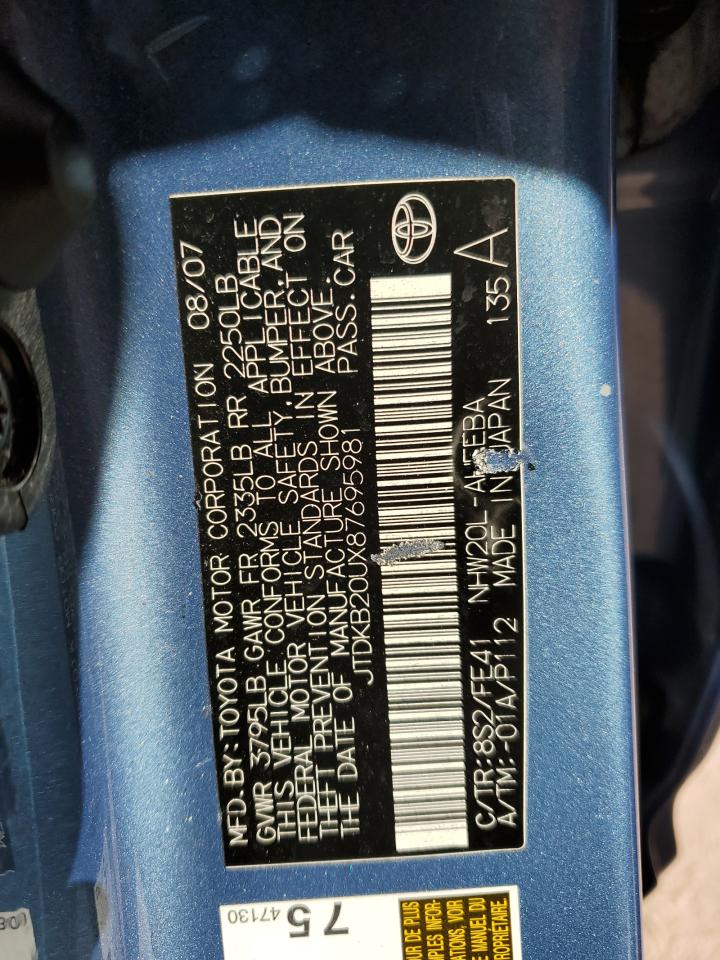 2008 Toyota Prius VIN: JTDKB20UX87695981 Lot: 86543105