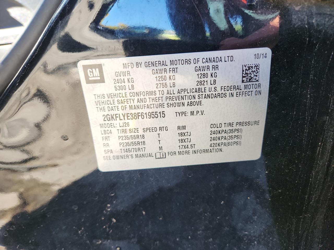 2015 GMC Terrain Slt VIN: 2GKFLYE38F6195515 Lot: 86604155