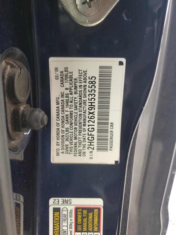 2009 Honda Civic Lx VIN: 2HGFG126X9H535585 Lot: 86316545