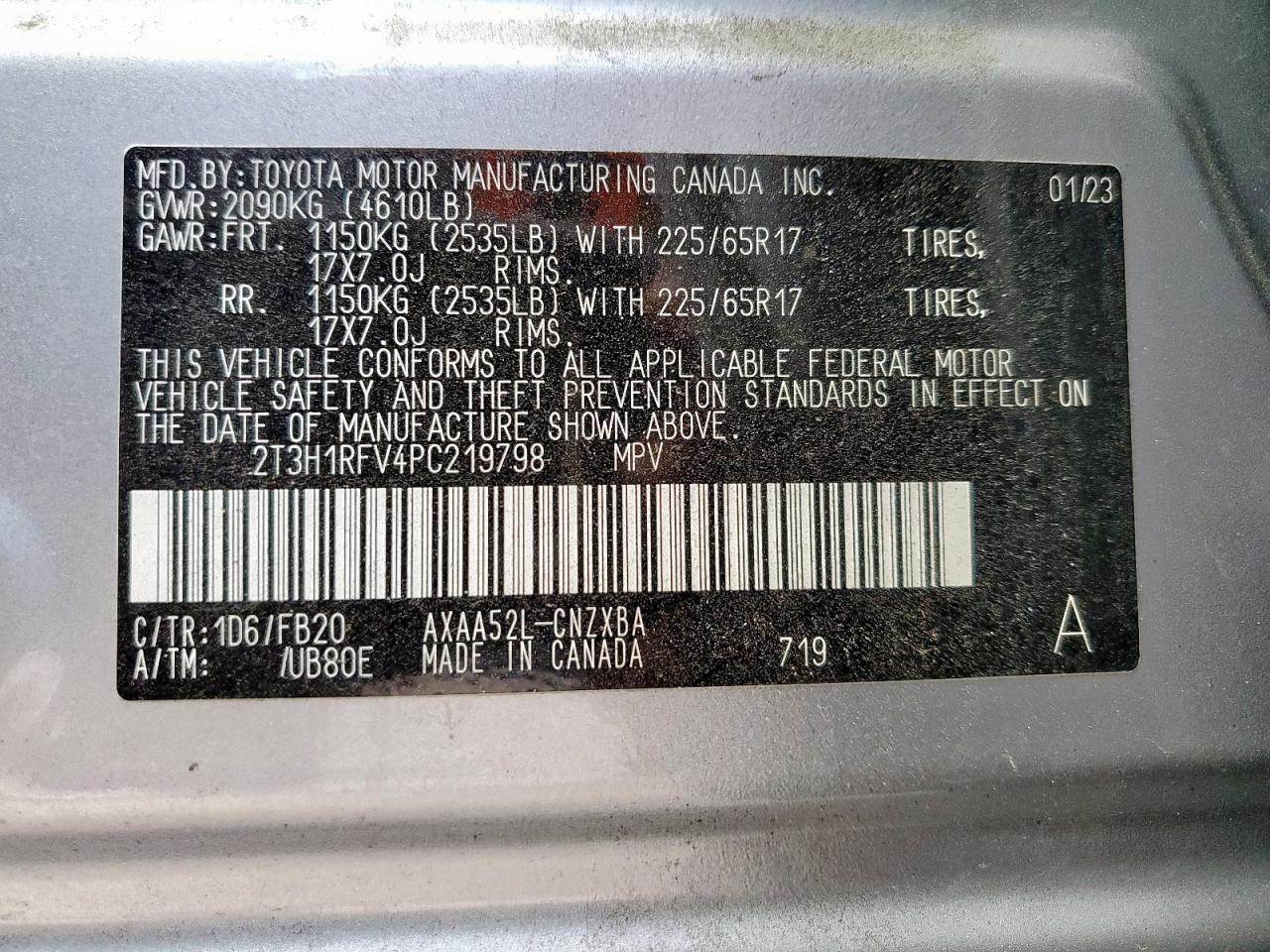 2023 Toyota Rav4 Le VIN: 2T3H1RFV4PC219798 Lot: 85882365