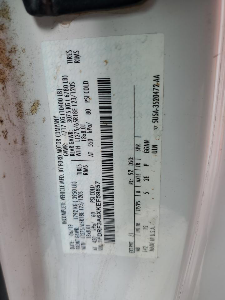 2019 Ford F350 Super Duty VIN: 1FDRF3A6XKEF59857 Lot: 85358725