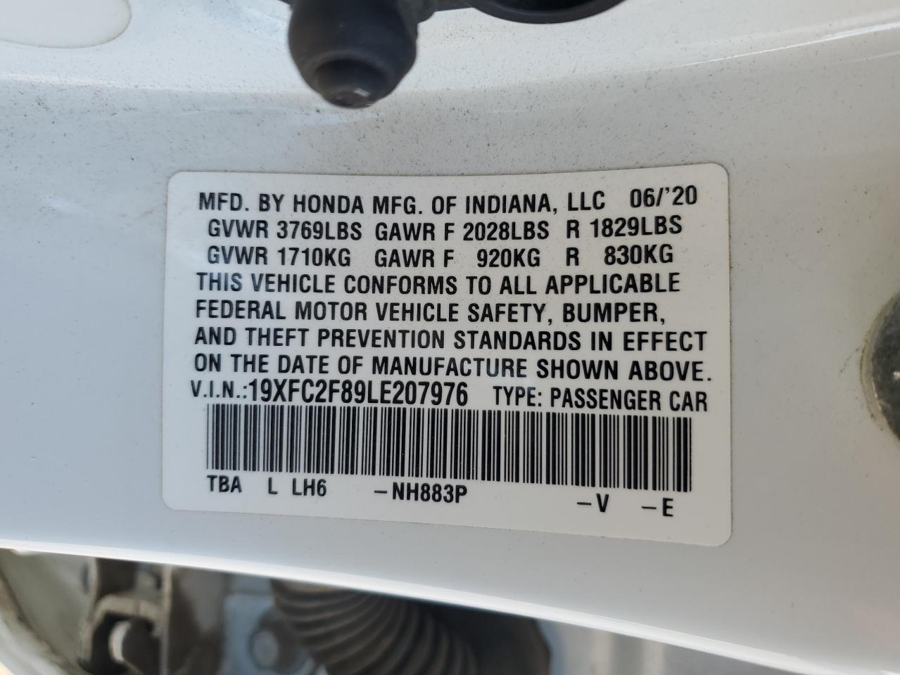 2020 Honda Civic Sport VIN: 19XFC2F89LE207976 Lot: 85202145