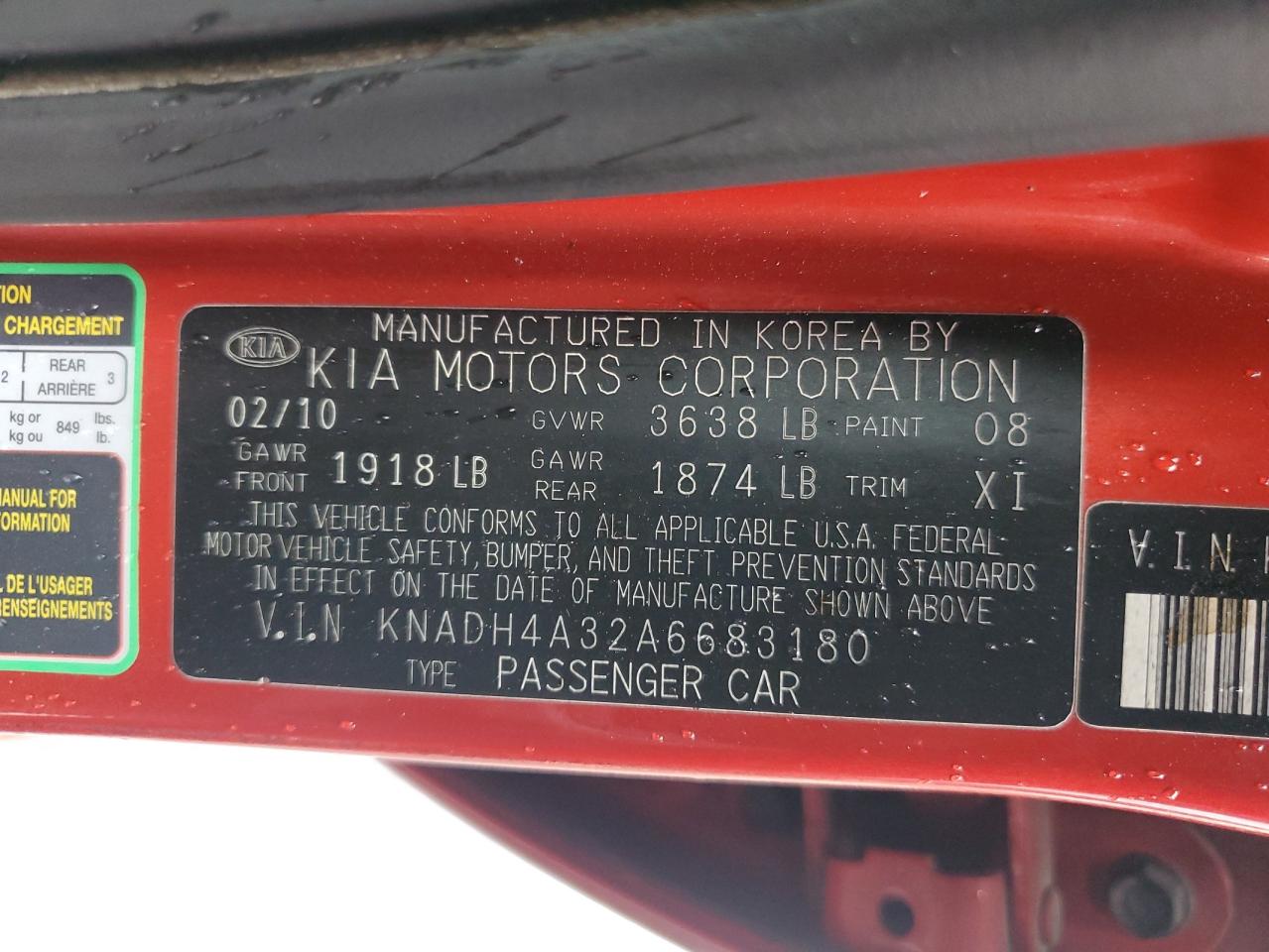 2010 Kia Rio Lx VIN: KNADH4A32A6683180 Lot: 86597235